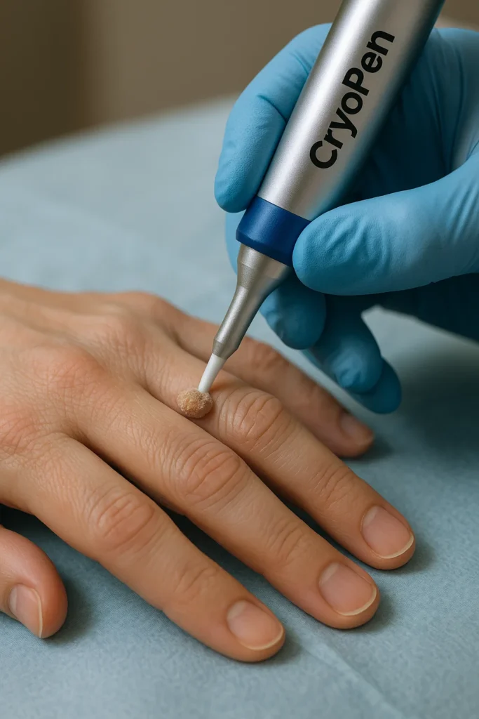 example of cryopen wart removal Gloucestershire treatment on a persons finger