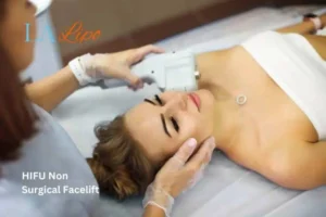 Woman having Hi-Fu to reduce wrinkles Gloucestershire.