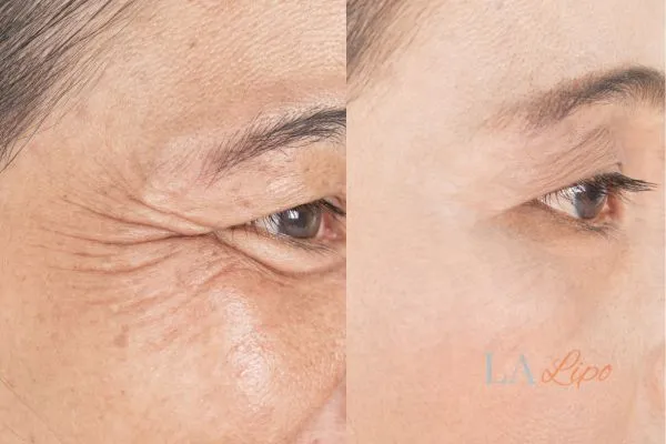 Before and after results of woman - HI-fu wrinkles reduction treatment Gloucestershire