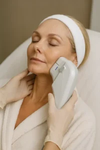 Woman receiving HIFU non surgical facelift treatment Gloucestershire