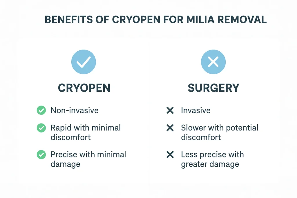 Benefits of cryopen for milia removal Gloucestershire compared to surgical treatments.