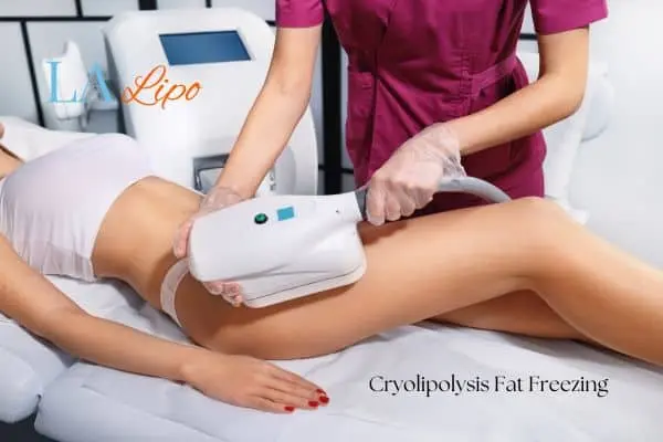 Woman receiving coolsculpting Gloucestershire treatment on her thighs