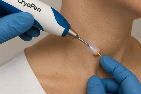 Person receiving Cryotherapy skin tag removal Gloucestershire