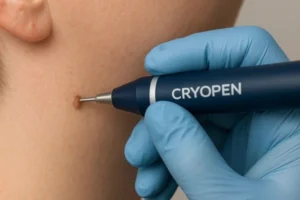 Person receiving skin tag removal Gloucestershire