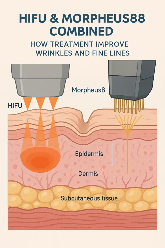 Diagram showing HIFU & Morpeus8 Gloucestershire and the benefits for reduction in wrinkles and fine lines
